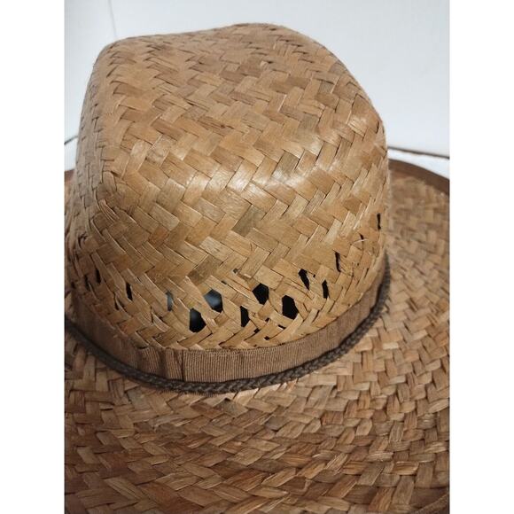 Western Style Straw Hat w/Leaf Vent & Adjustable Chin Strap 23" around inside - Picture 2 of 4